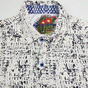 Robert Graham Classic Fit Linen 4XL Mens White Black Blue Pattern Short Sleeve
